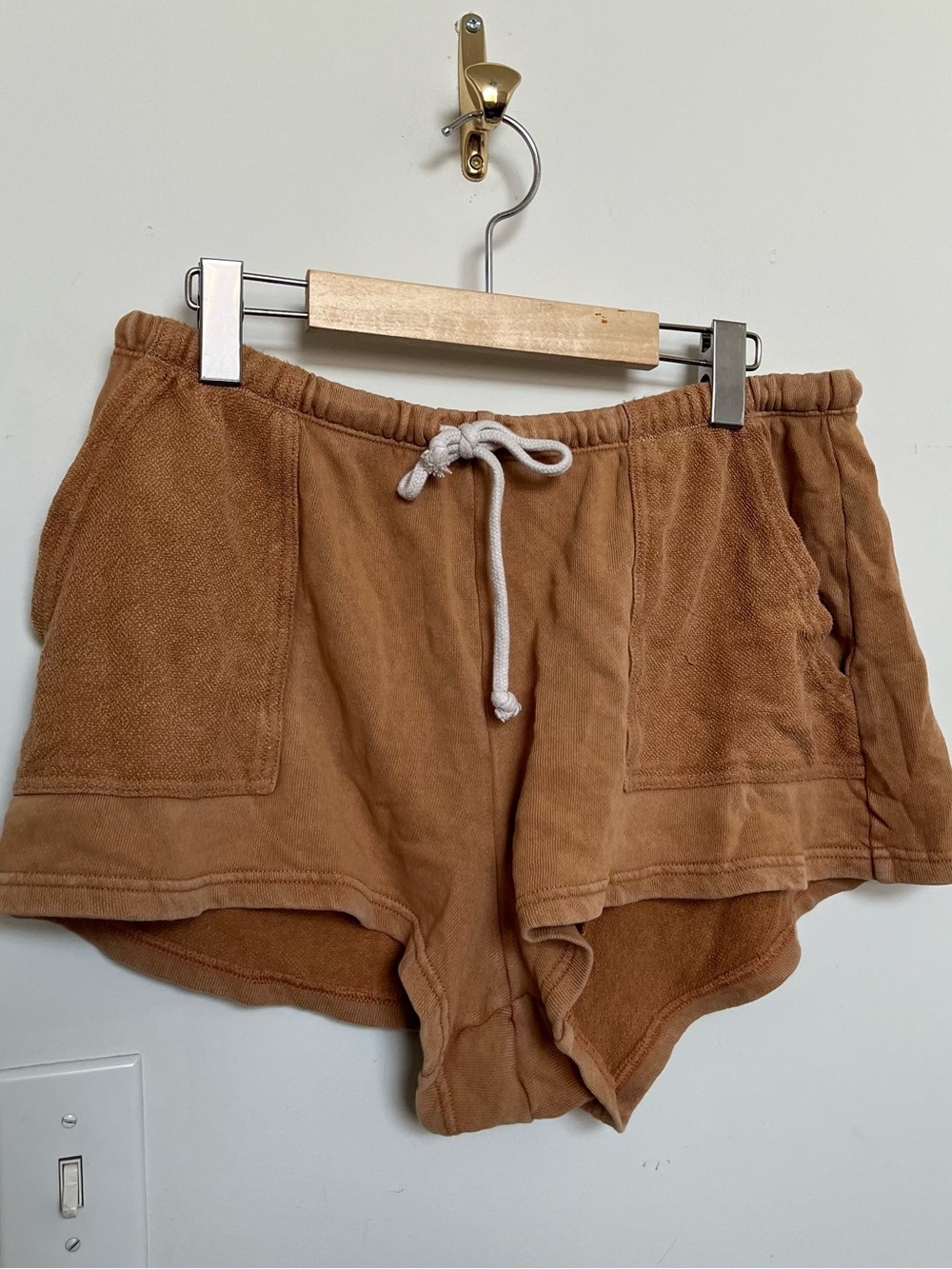 Aerie Tan Terry Cloth Lounge Shorts Drawstring Cozy Boho Size L - Picture 2 of 5